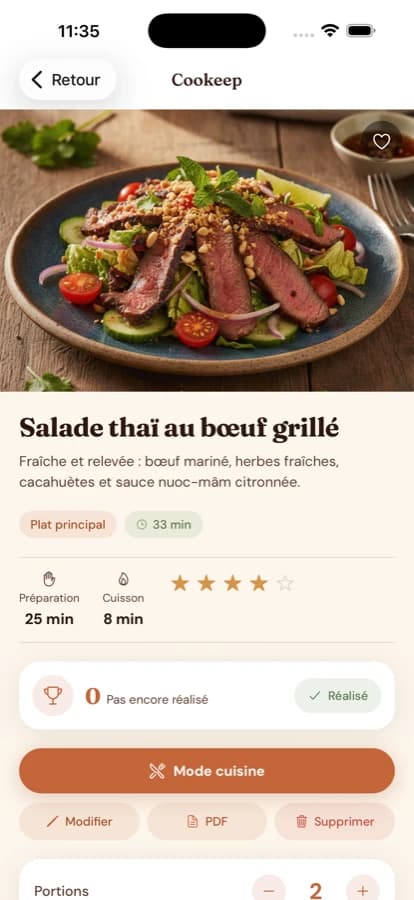 La même fiche recette sur mobile