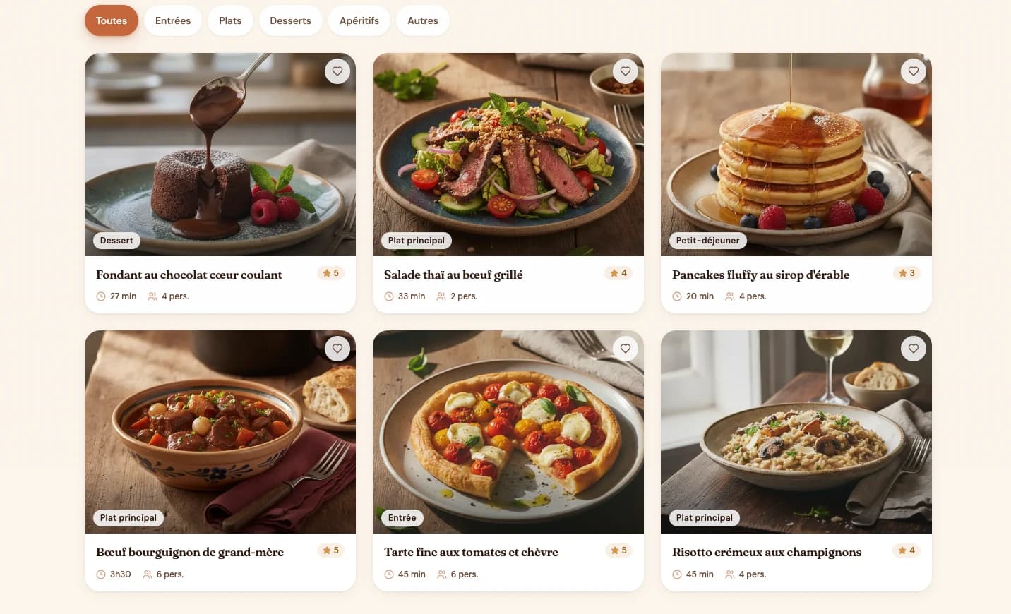 Bibliothèque de recettes Cookeep sur ordinateur, avec photos et filtres par catégorie